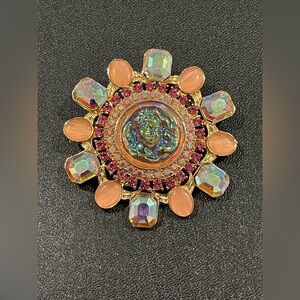 Pink Aurora Borealis Crystal Angel Brooch